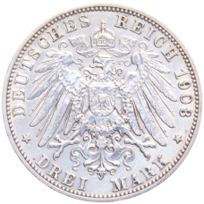 Монета 3 марки 1908 года G Германия (Баден) (реверс)