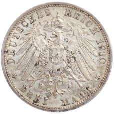 Монета 3 марки 1910 года G Германия (Баден) (реверс)