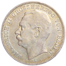 Монета 3 марки 1908 года G Германия (Баден) (аверс)