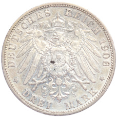 Монета 3 марки 1908 года G Германия (Баден) (реверс)