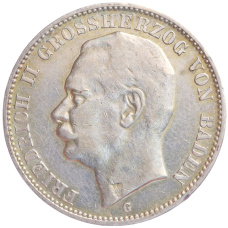 Монета 3 марки 1909 года G Германия (Баден) (аверс)