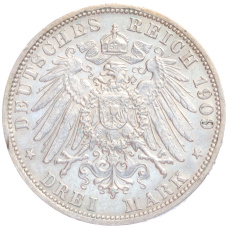 Монета 3 марки 1909 года G Германия (Баден) (реверс)