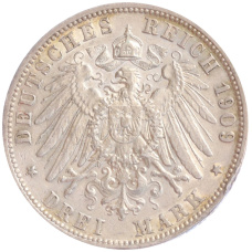 Монета 3 марки 1909 года F Германия (Вюртемберг) (реверс)