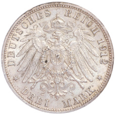 Монета 3 марки 1912 года F Германия (Вюртемберг) (реверс)