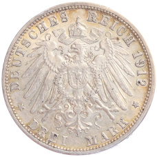 Монета 3 марки 1912 года F Германия (Вюртемберг) (реверс)