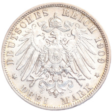 Монета 3 марки 1909 года F Германия (Вюртемберг) (реверс)