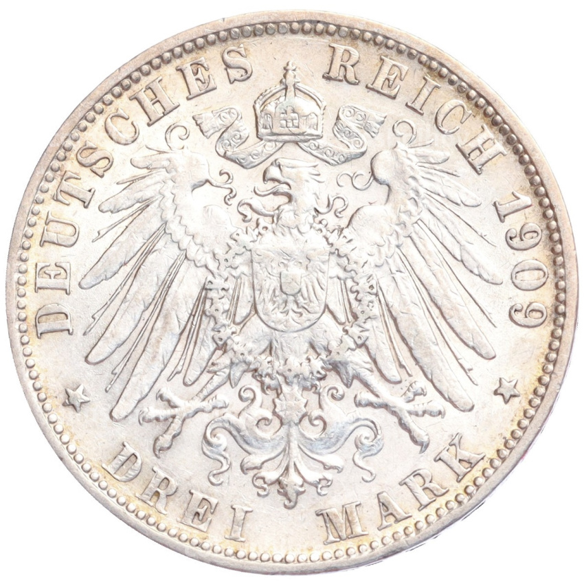 Монета 3 марки 1909 года F Германия (Вюртемберг) (вид 2)