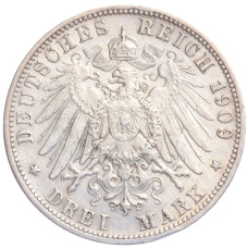 Монета 3 марки 1909 года F Германия (Вюртемберг) (реверс)