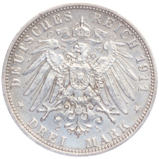 Монета 3 марки 1911 года D Германия (Бавария) (реверс)