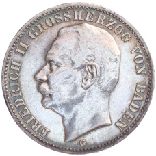 Монета 3 марки 1908 года G Германия (Баден) (аверс)