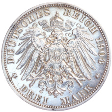 Монета 3 марки 1908 года G Германия (Баден) (реверс)