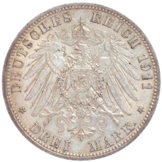 Монета 3 марки 1911 года А Германия (Пруссия) (реверс)