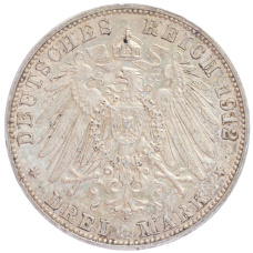 Монета 3 марки 1912 года G Германия (Баден) (реверс)