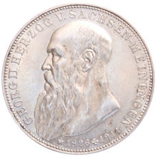 Монета 3 марки 1915 года  Германия (Саксен-Мейнинген) «Смерть Георга II Саксен-Мейнингенского» (аверс)
