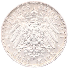Монета 3 марки 1911 года E Германия (Cаксония) (реверс)
