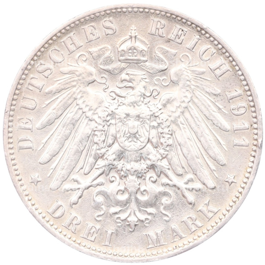 Монета 3 марки 1911 года E Германия (Cаксония) (вид 2)