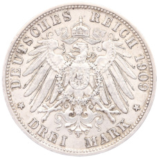Монета 3 марки 1909 года D Германия (Бавария) (реверс)