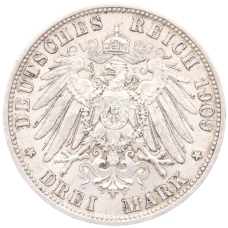 Монета 3 марки 1909 года D Германия (Бавария) (реверс)