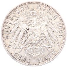 Монета 3 марки 1908 года D Германия (Бавария) (реверс)