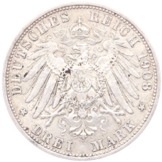 Монета 3 марки 1908 года D Германия (Бавария) (реверс)