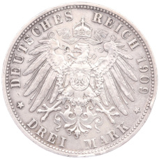 Монета 3 марки 1909 года D Германия (Бавария) (реверс)