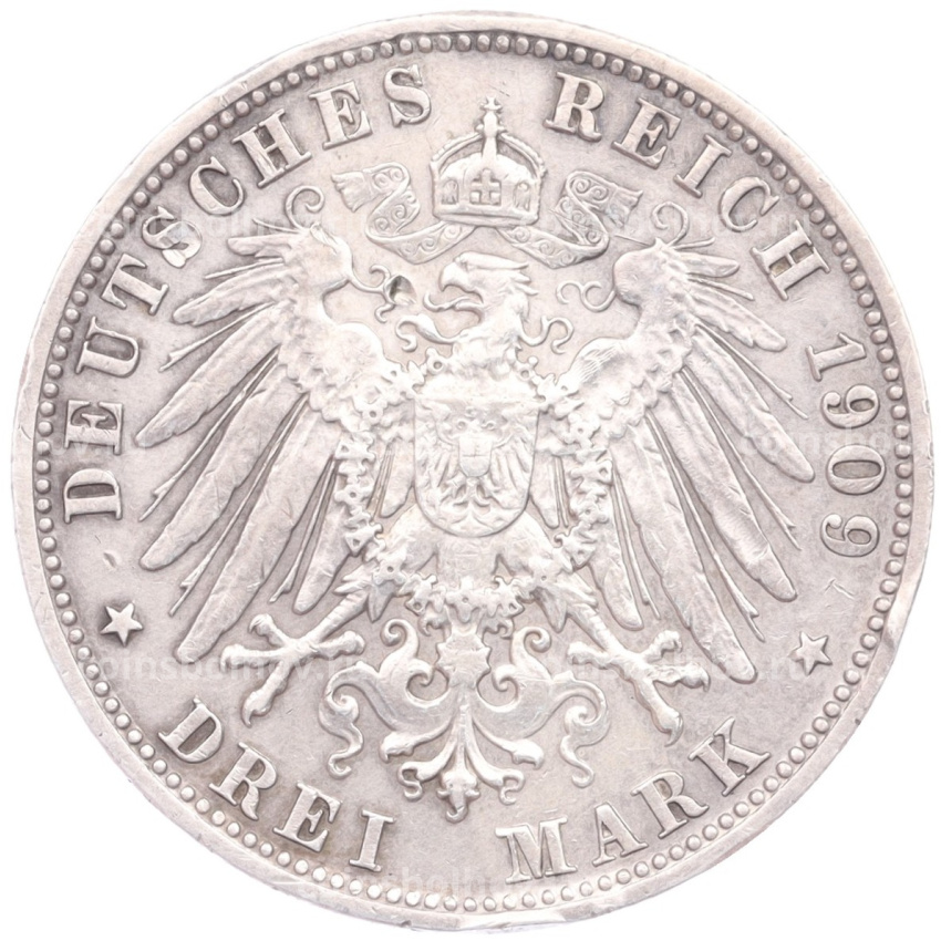 Монета 3 марки 1909 года D Германия (Бавария) (вид 2)
