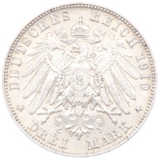 Монета 3 марки 1910 года D Германия (Бавария) (реверс)