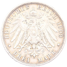 Монета 3 марки 1909 года F Германия (Вюртемберг) (реверс)