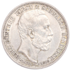 Монета 3 марки 1909 года A Германия (Шварцбург-Зондерсгаузен) «Смерть Карла Гюнтера» (аверс)