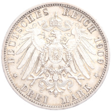 Монета 3 марки 1909 года A Германия (Шварцбург-Зондерсгаузен) «Смерть Карла Гюнтера» (реверс)