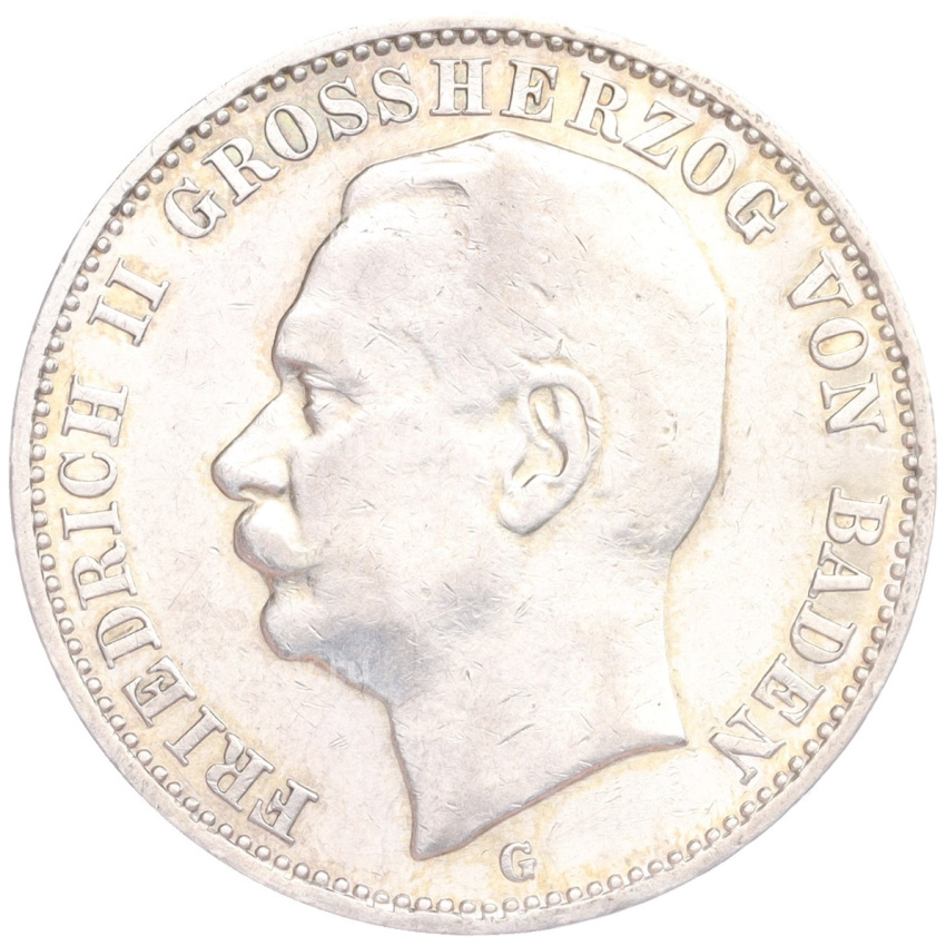 Монета 3 марки 1909 года G Германия (Баден)