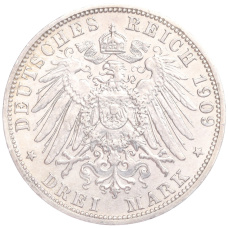 Монета 3 марки 1909 года G Германия (Баден) (реверс)