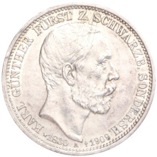 Монета 3 марки 1909 года A Германия (Шварцбург-Зондерсгаузен) «Смерть Карла Гюнтера» (аверс)