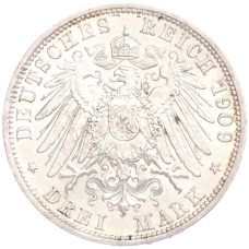 Монета 3 марки 1909 года A Германия (Шварцбург-Зондерсгаузен) «Смерть Карла Гюнтера» (реверс)