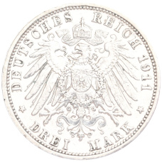 Монета 3 марки 1911 года G Германия (Баден) (реверс)