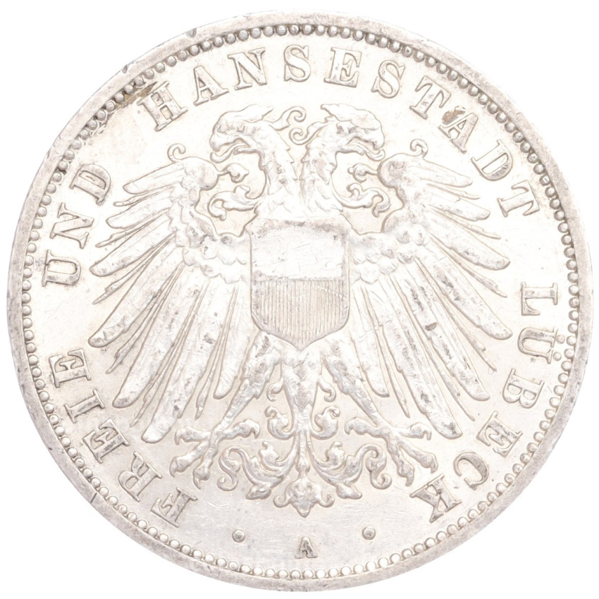 Монета 3 марки 1910 года A Германия (Любек)