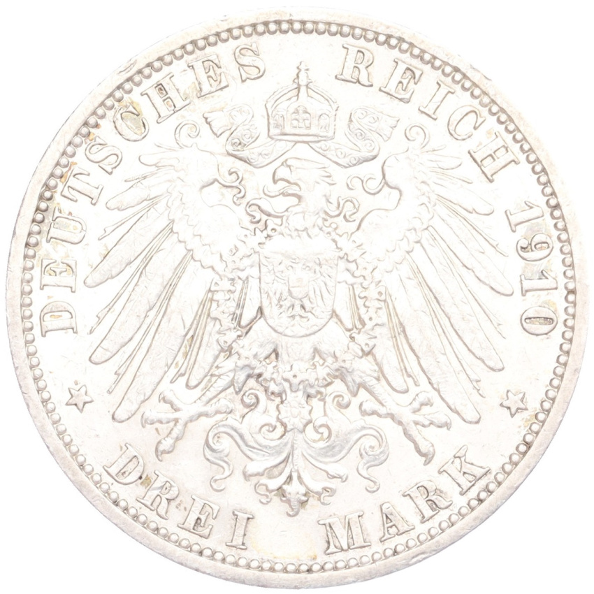 Монета 3 марки 1910 года A Германия (Любек) (вид 2)