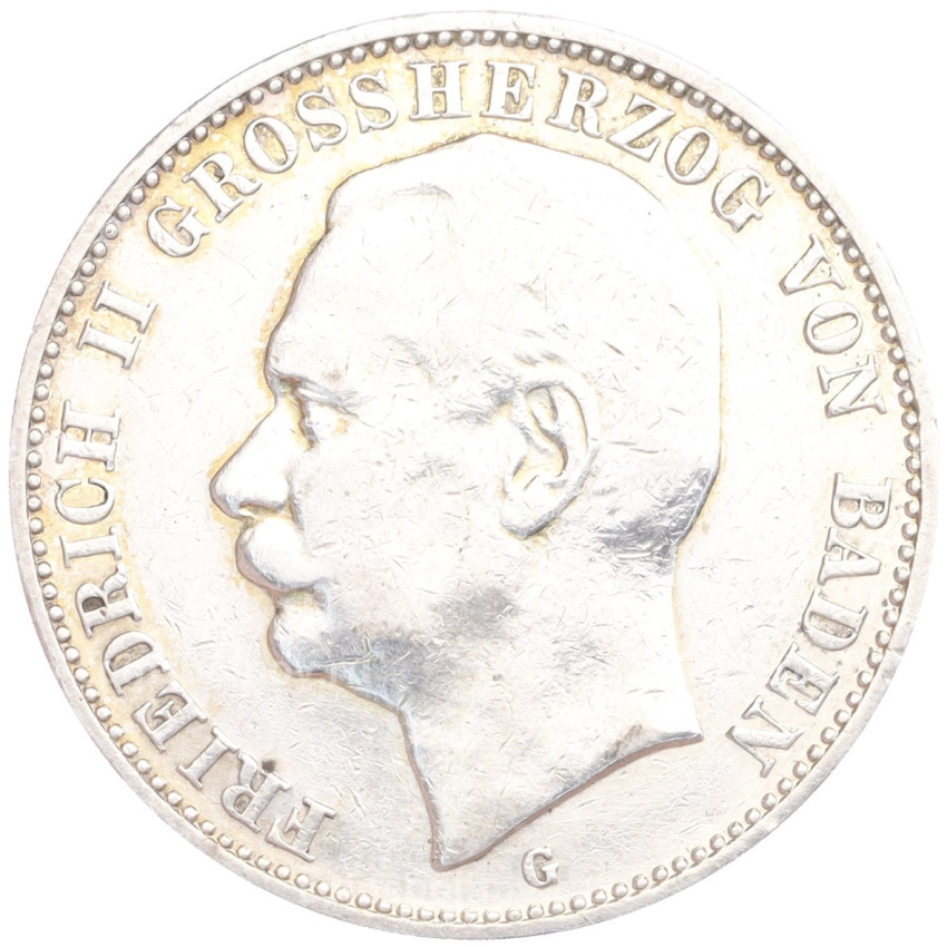 Монета 3 марки 1909 года G Германия (Баден)