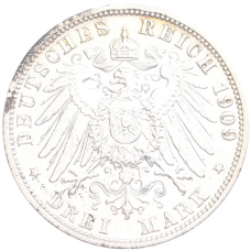 Монета 3 марки 1909 года G Германия (Баден) (реверс)