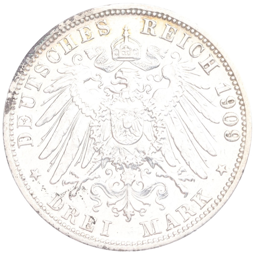 Монета 3 марки 1909 года G Германия (Баден) (вид 2)