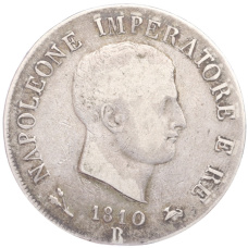 Монета 5 лир 1810 года В Наполеоновсоке Королевство Италия (аверс)