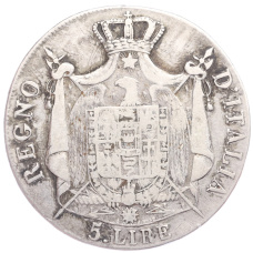 Монета 5 лир 1810 года В Наполеоновсоке Королевство Италия (реверс)