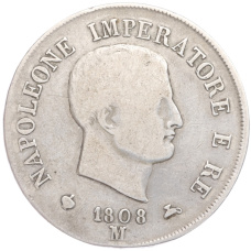 Монета 5 лир 1808 года М Наполеоновское королевство Италия (аверс)