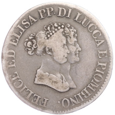 Монета 5 франков 1805 года Лукка и Пьoмбино (аверс)