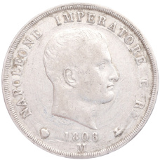 Монета 5 лир 1808 года M Наполеоновское королевство Италия (аверс)