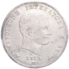 Монета 5 лир 1812 года М Наполеоновское королевство Италия (аверс)