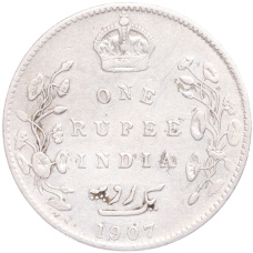 Монета 1 рупия 1907 года В Британская Индия (аверс)
