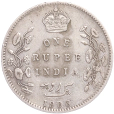 Монета 1 рупия 1906 года В Британская Индия (аверс)