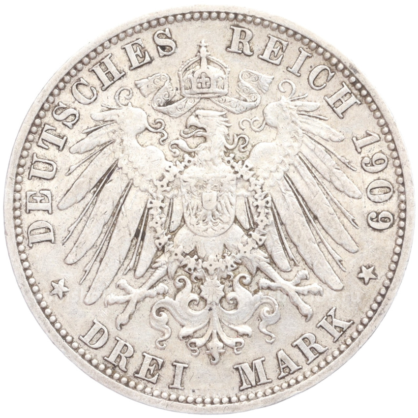 Монета 3 марки 1909 года А Германия (Пруссия) (вид 2)