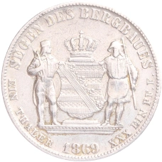 Монета 1 талер 1869 года В Саксония (реверс)